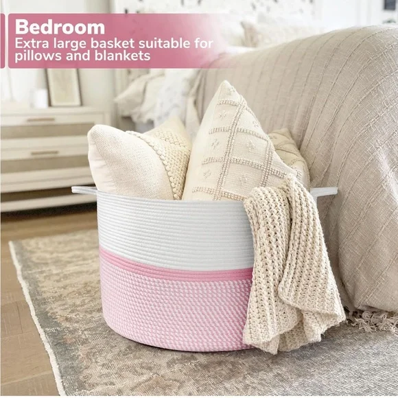 XXXL Large Laundry Basket Handles Blanket Baskets Living Room Woven Cotton - Picture 5 of 6